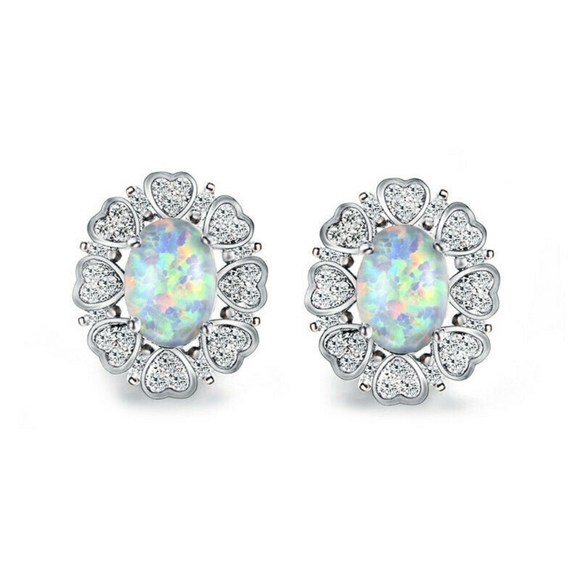 Heart Trimmed Fire Opal Earrings - Picture 1 of 3